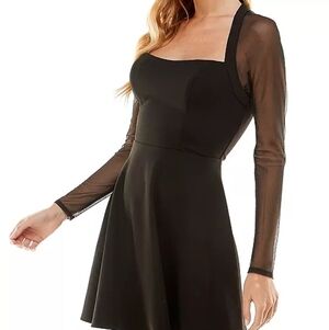 NWT, City Studios Black Mesh Sleeve Skater Dress Size 11
